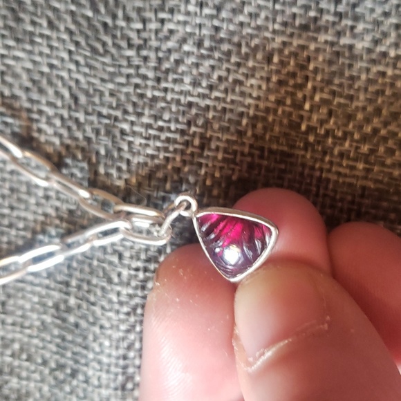 Sterling silver oval chain choker with cats eye garnet handmade - Picture 8 of 8